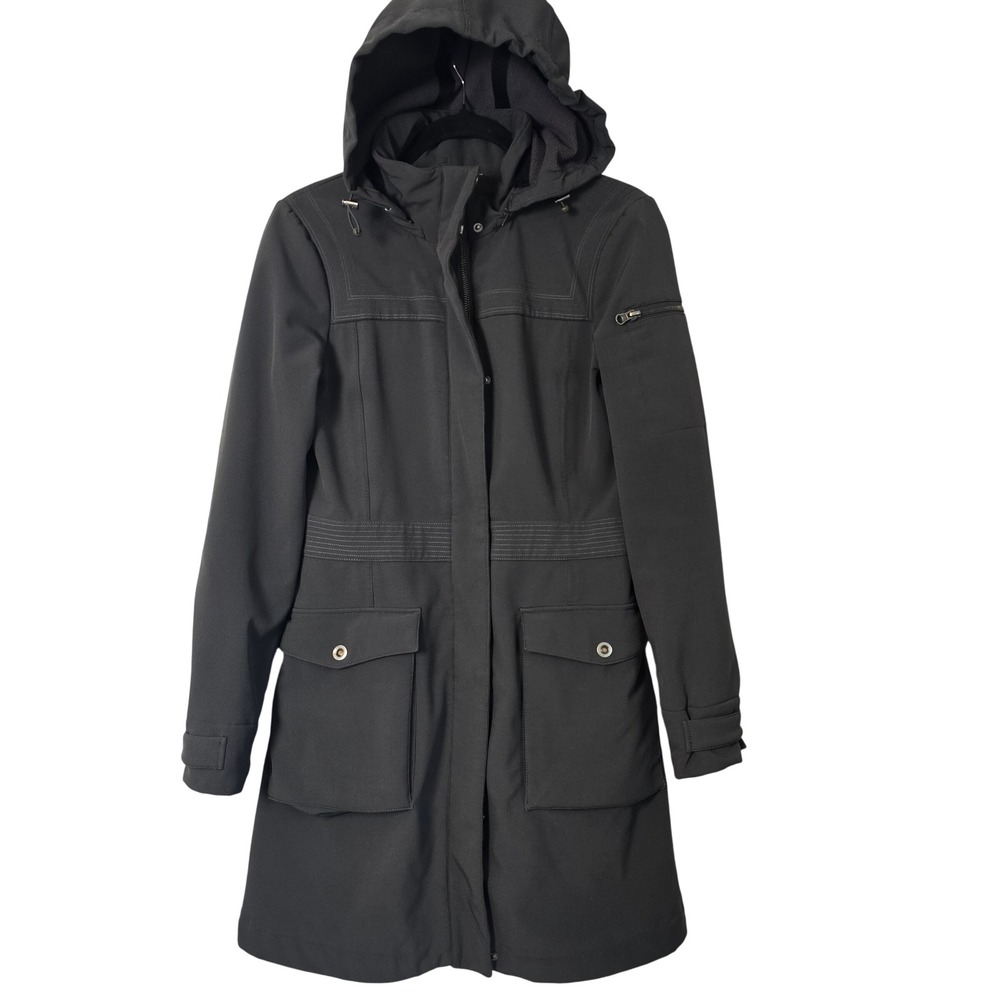 Roots Hooded Parka Jacket Womens Small Black Water Resistant Zip Pockets